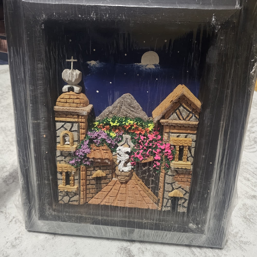 Rustic Village Night Scene Framed Art